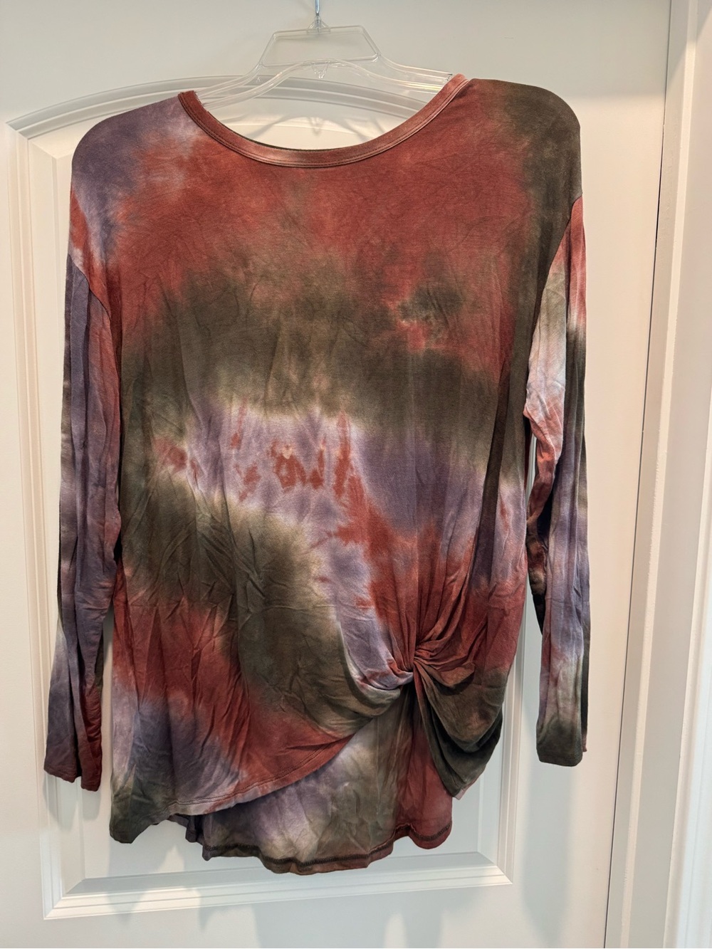 ODDY Women's Long Sleeve Tie-Dye Knot Front Top - Rust, Olive, Lavender